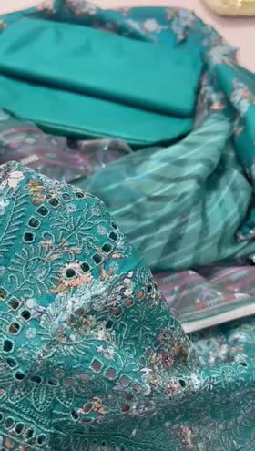Rs 5250 Daria lawn chicken Kari sequin Emb 3pc chiffon duppata[DA09]
